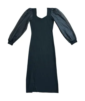 ASTR The Label Ribbed Sweater‎ Knit Maxi Dress Medium Black Long Sheer Sleeve thumbnail 1