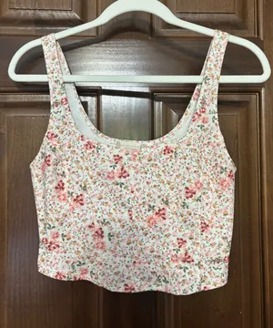 Floral Cropped Tank Top with Corset Pleating thumbnail 1