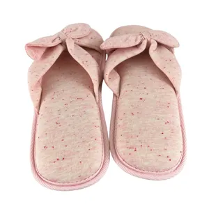 Womens Slide Slippers Strappy Fabric Bow Heathered Pink Slip On 38/39 US 7/8 thumbnail 3