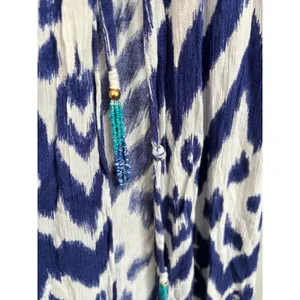 Blue Island Size M Ikat Print‎ Coverup Dress Boho Drawstring Waist Vacation thumbnail 6