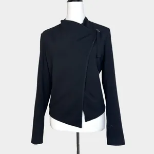 Helmut Lang Womens Asymmetrical Shawl Neck Zip Moto Jacket Size L Black Grunge thumbnail 2