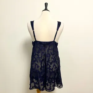 Victorias Secret Purple Blue Sheer Satin Jacquard Vintage Gold Label Chemise thumbnail 5