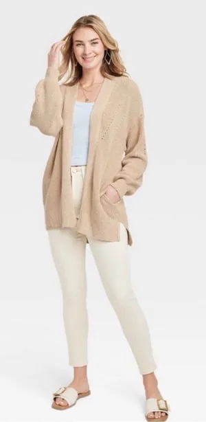 Universal Threads 🌸 Tan Ivory Heather
Medium Knit Open Front Slouchy Side Seam Poc thumbnail 1