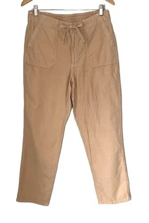 J.Crew Women’s Size Medium Tie-waist Camp Pant Beachwood Beige Pull On Ankle Tro thumbnail 1