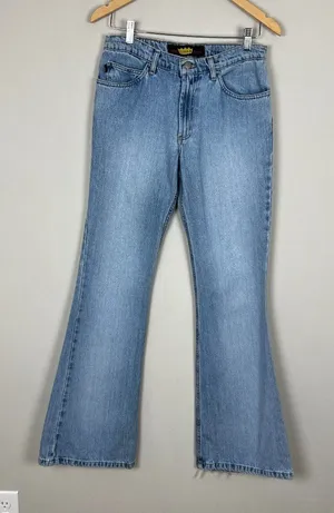 Todd Oldham Jeans 7x33 Blue Flare Leg Bell Bottom‎ Mid Rise Denim 90s Y2K Hippie thumbnail 1
