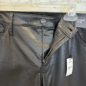 NWT Express Womens 14L Pants‎ Satin Coated Black Skyscraper Mid Rise Split Hem thumbnail 3