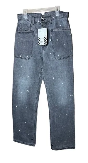 Sandrine‎ Rose Womens Polka Dot Gray Wide Leg Button Fly Buckle Back NWT Size 28 thumbnail 1