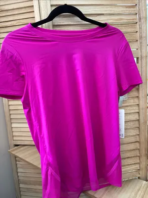 Athleta Bright Fuchsia Short Sleeve Tee With Mesh Insert Medium NWT thumbnail 1