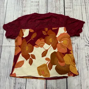 Anthropologie TINY Jeanine Eyelet Embroidered Floral Burgundy Top Small Tee thumbnail 3