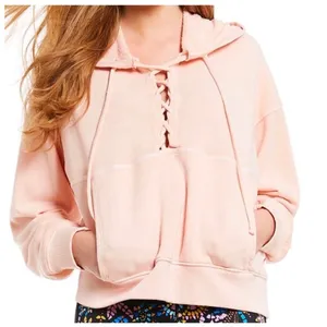 FP Movement Free People Believer Hoodie Pink Lace Up‎ Sweatshirt Womens M thumbnail 2