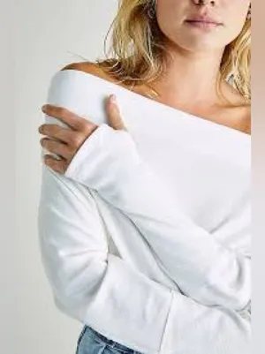 NWT Free People We The Free Fuji Thermal Top Ivory Off Shoulder Thumbhole Medium thumbnail 2