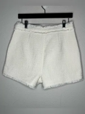 Cinq a Sept Allen Boucle High Rise Frayed Hem Shorts in Gardenia Size 6 thumbnail 5