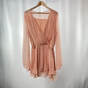 Free‎ People Long Sleeve Daliah Mini Dress in Peach Size Extra Small thumbnail 5
