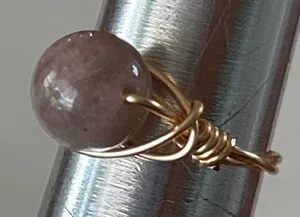 Handmade gold tone gray moonstone wire wrapped crystal ring - size 5 thumbnail 1