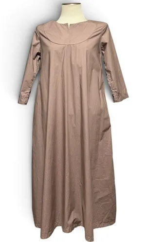 Neirami Made in Italy Cotton Poplin 3/4 Sleeve Midi Dress Tortora Brown Small thumbnail 1