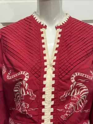 ANNA CATE Jenny Scarlet Embroidered Tiger Long Sleeve Dress 100% Cotton Size S thumbnail 5