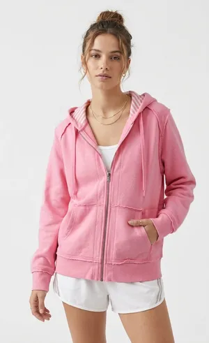 Cotton Candy Pink Raw Seam Zip-Up Hoodie thumbnail 1