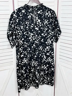 Who What Wear Linen Puff Sleeve Spotted Mini Shift Dress Black White Large thumbnail 9