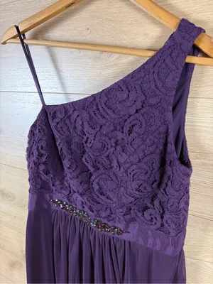 Adrianna Papell One-Shoulder Purple Lace & Mesh Mini Party Dress 6 thumbnail 4