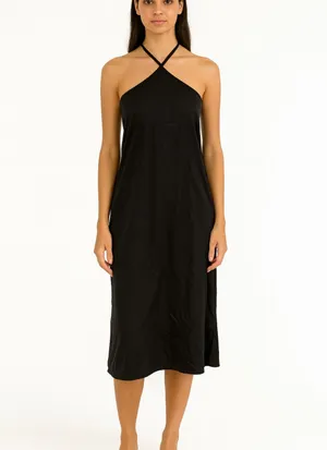 Alamour The Label Black Satin Halter Midi Slip Dress High Slit Size S thumbnail 6