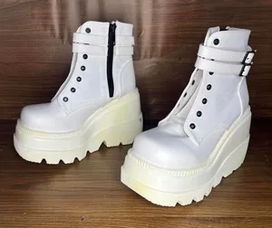 Demonia Shaker 52 Platform Boots White Vegan Leather gothic rave No size tag thumbnail 1