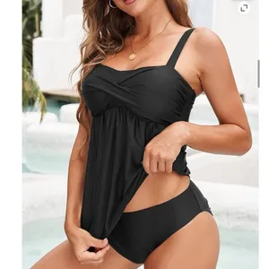 NWT ~ Women's Black 2pc Tankini Swimsuit Summer Bathing Suit ~ Size LARGE thumbnail 4