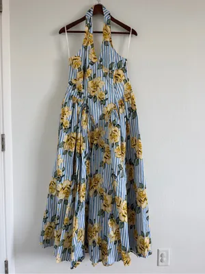 Hutch Alara Floral Stripe Halter Midi Dress Blue Yellow Size 14 thumbnail 2