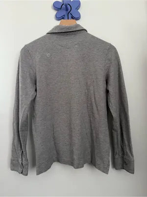 Figs Women's Medium Henley Polo Shirt Light Gray Pima Cotton thumbnail 5