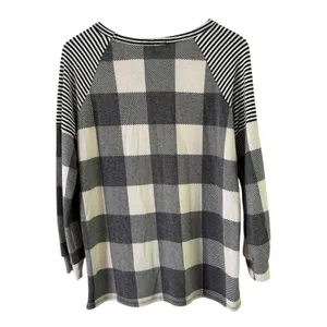 Lovely J Buffalo‎ Plaid Raglan Top Striped Sleeve Comfy Pullover Small thumbnail 3