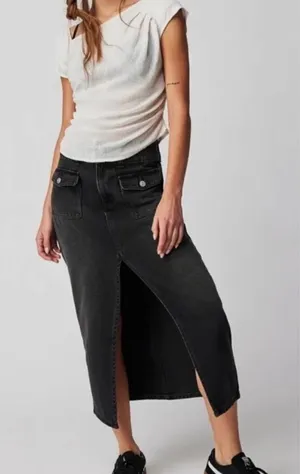 We The Free x Free People Madison Denim Midi Skirt In Black 29 thumbnail 1