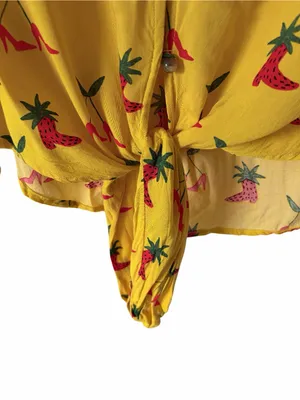Anthropologie Kendra Dandy Dreamer Yellow Heel Print Tie Front Blouse size 0 thumbnail 6