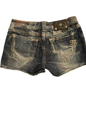 Miss Me Y2K Distressed Denim Shorts Size 30- Embroidered Waistband- EUC Vintage thumbnail 7