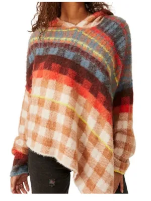 $198 Free People Ainsley Poncho hooded sweater S thumbnail 1