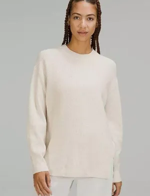 Lululemon Size 8 Cream Merino Wool-Blend Ribbed Crewneck Sweater thumbnail 1