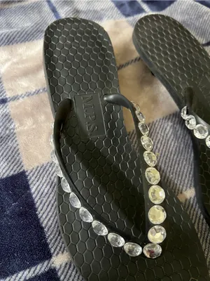 Black Jeweled Women's Flip Flop Sandals thumbnail 2