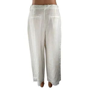 NEW Zara Women's White Floral Embroidered Lace Hem Wide Leg Trousers Pants Sz M thumbnail 4