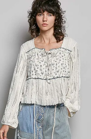 POL Square Neck Lace Long Balloon Sleeve Top - Medium‎ thumbnail 1