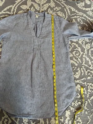 L.L.Bean Linen Pinstripe Pullover Shirt Sz Small Coastal Grandmother Breezy W3 thumbnail 10