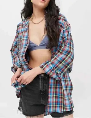 Oversized Bryce Plaid Longline Button-Down Shirt $88 EUC S thumbnail 13