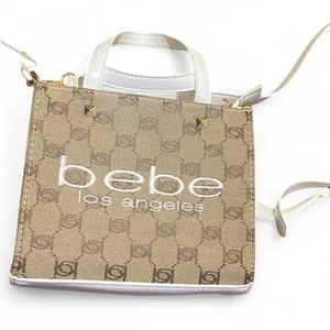 Bebe Talulla Mini Satchel Beige/Wht Handbag Purse Chic Structured Crossbody NWT thumbnail 1