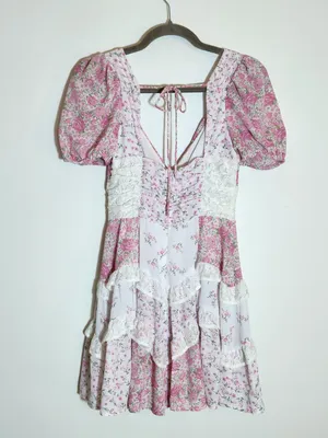 Altar'd State Pink and White Floral Boho Patchwork Mini Dress Size XS Flaw thumbnail 5