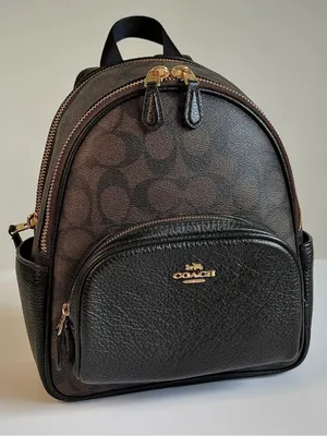 Coach Mini Backpack in Brown Signature Canvas and Black Leather thumbnail 2
