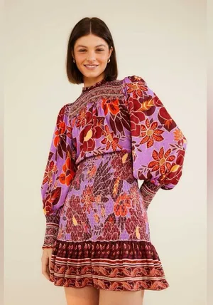 Farm Rio Sweet Floral Long Sleeve Minidress S thumbnail 1