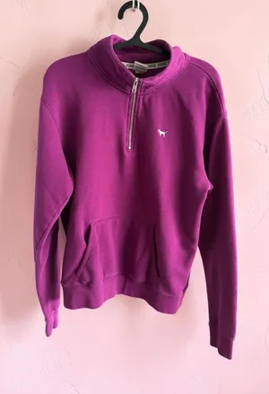 Victoria's‎ Secret PINK Quarter-Zip Pullover Sweatshirt Purple - Small thumbnail 1