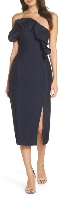 Keepsake Navy Ruffle Midi Dress thumbnail 1