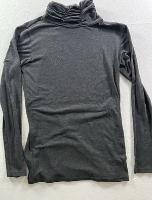 The I Eight Small Womens Ruched‎ Mock Neck Turtleneck Heathered Charcoal Gray thumbnail 1