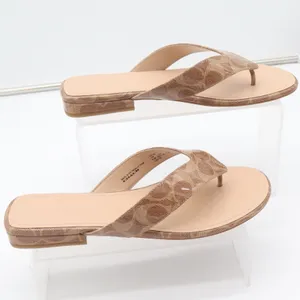 Coach Bridgette Signature Thong Sandals Tan Monogram Flip Flops Women's 8.5B thumbnail 2