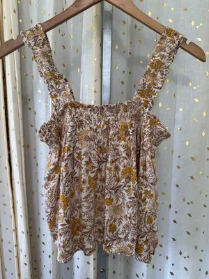 Aqua Quinn Smocked Crinkle Paisley Floral Square Neckline Peasant Tank Top S thumbnail 1