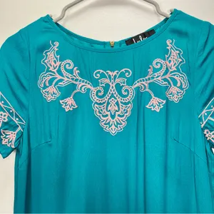 Lulus Tale to Tell Pink and Teal Green‎ Embroidered Shift Dress SMALL thumbnail 6