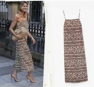 ZARA Brown Printed Linen Blend Dress thumbnail 6